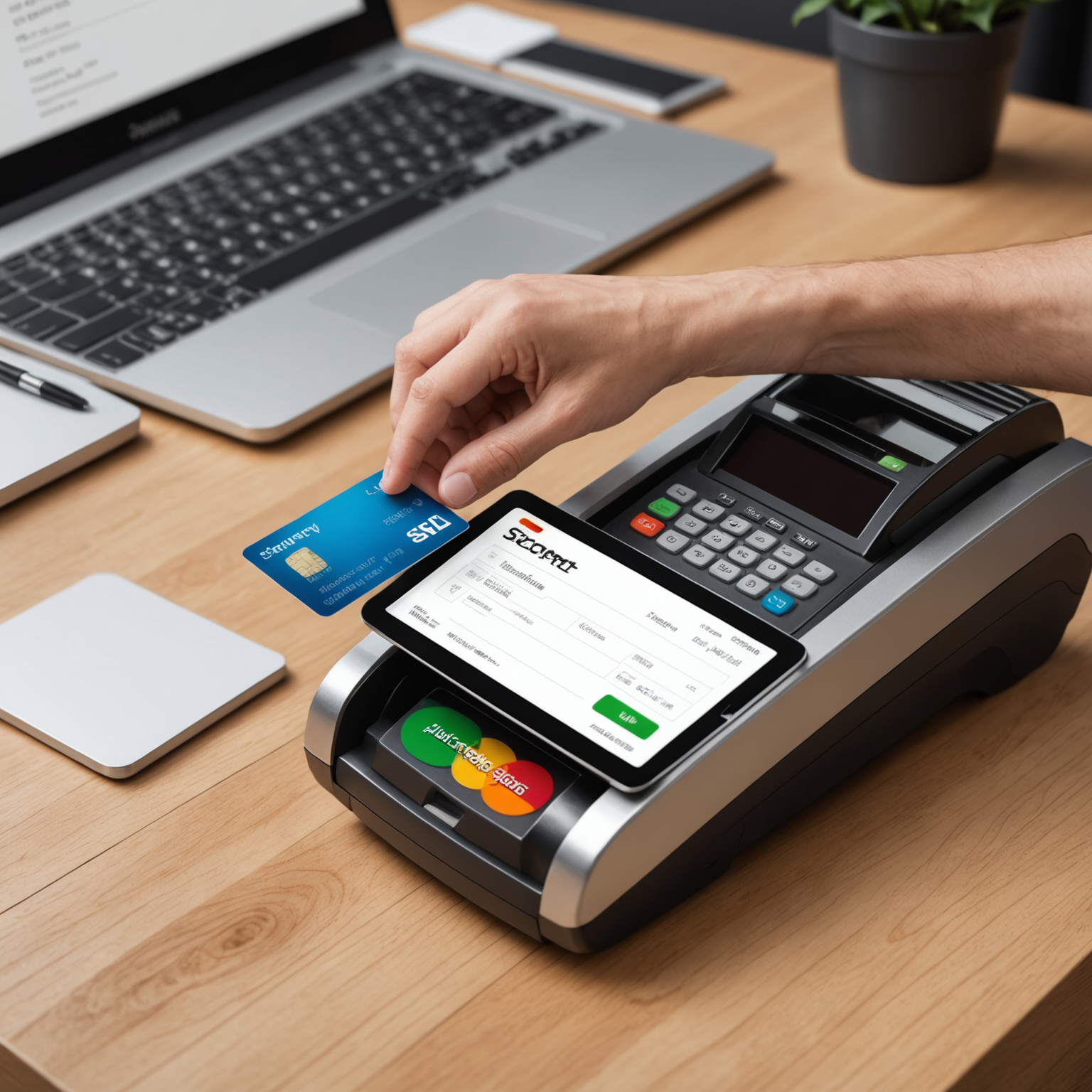 Secure payment interface showing encrypted transaction processing with SSL certificate badges, credit card input fields, and digital wallet payment buttons on a modern checkout screen