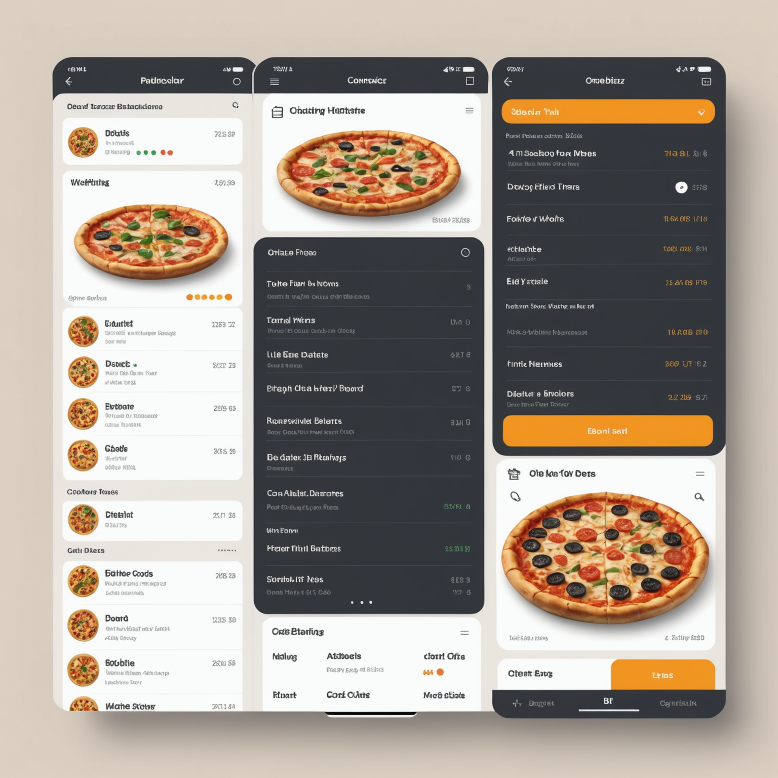 Order history dashboard displaying past pizza orders with dates, items ordered, total costs, and reorder buttons in a clean, organized interface with easy navigation