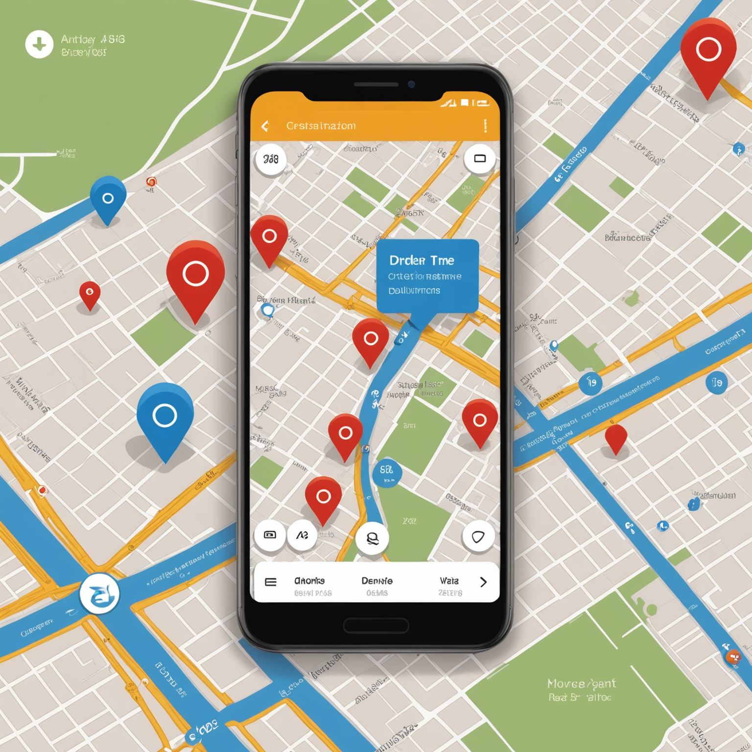 Interactive GPS map showing real-time delivery driver location with route visualization, estimated arrival time, and order status updates from restaurant to customer's address
